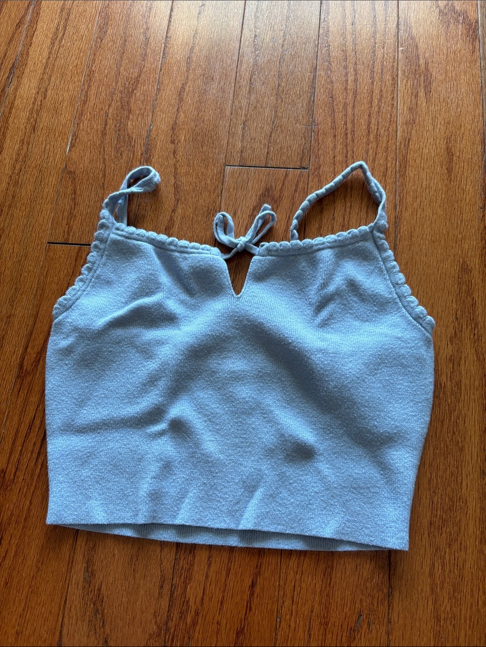 La Hearts Light Blue Scalloped Cropped Tank